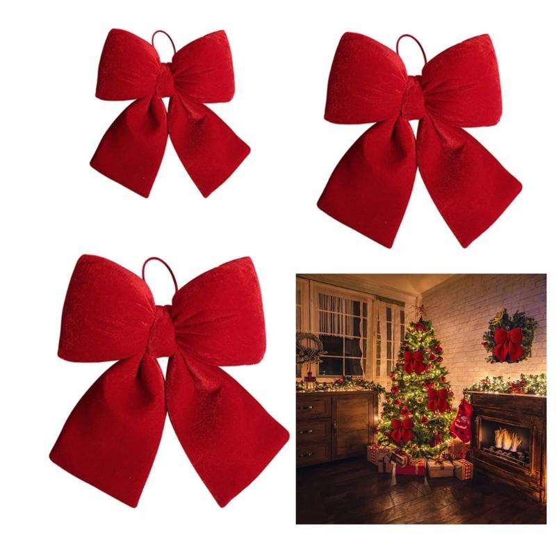 3Pcs Soft Velvety Fabric Bowknot Ornament Christmas Tree Bowknot Decoration For Mantels Wedding Festival Celebration