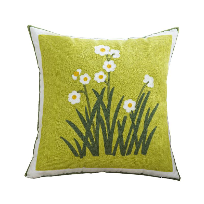 

45x45cm Spring Green Flower Embroidered Pillowcase Funda Cogines Cancas Throw Cushion Cover Headboard Pillow Covers Decor Home 45x45cm