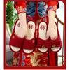 Wedding Celebration Linen Couple Red Slippers Happy Bride Groom Casual Home Slippers