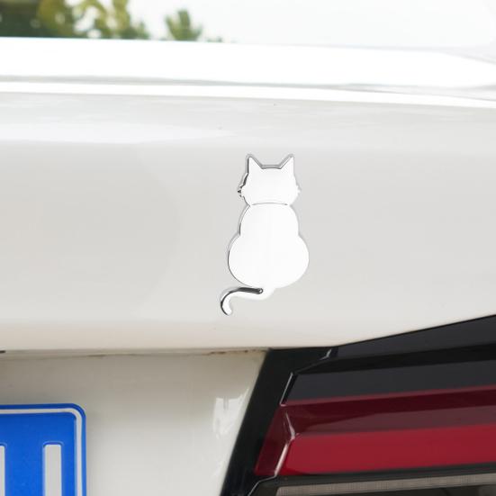 Car Decal Metal Cat 3D Animal Emblem for Scratch Hiding Chrome Finish Zinc Alloy Sticker for Body And Trunk Weatherproof Outdoor Use