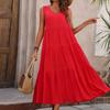 Women's Elegant Holiday V-neck Tiered Patchwork Hem Loose Dress