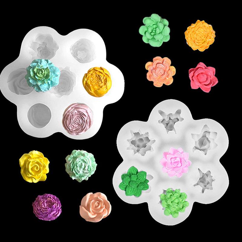 7 Grid Flower Silicone Molds 3D Rose Peony Chocolate Cake Baking Mold Handmade Candle Soap Gypsum Resin Handicraft Making Tools