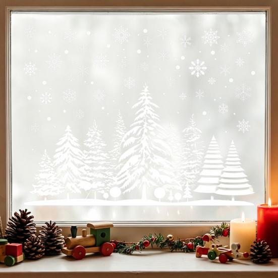 DIY Snow Scene Wall Art White Winter Forest Window Static Sticker, Waterproof PVC Holiday Home Decor Accessories Decal, Silhouette for Decorative