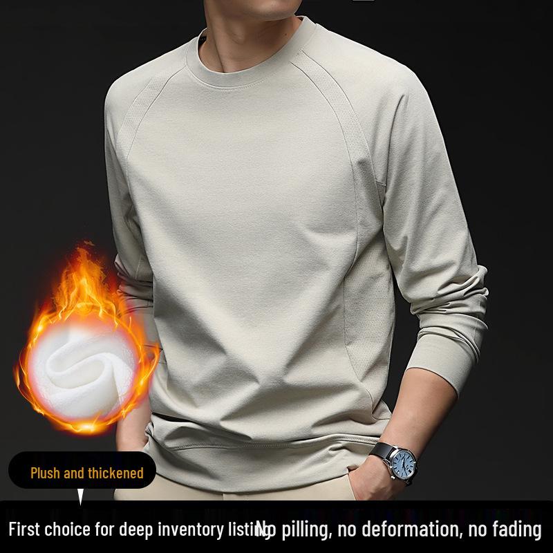 2025 Men's Winter Fleece-Lined Hoodie: Fashionable Casual Round Neck T-Shirt, Warm Base Layer