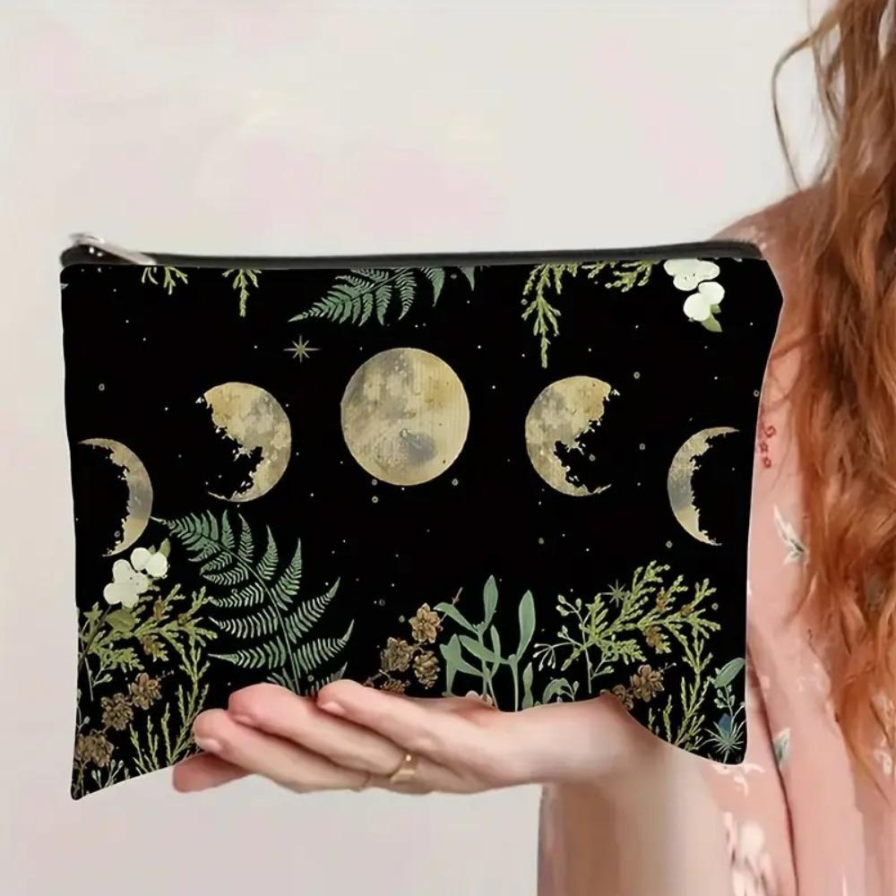 New Trendy Zipper Pouch Simple Modern Nature Moon Phase Cosmetic Bag Durable Boho Tarot Pouch Travel