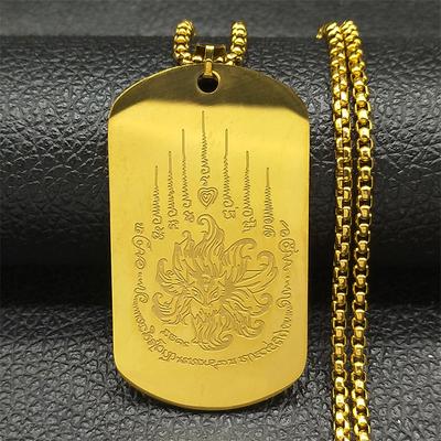 Thai Buddhist Scriptures Lotus Tag Pendant Necklace for Women Men Stainless Steel Gold Color Buddhism Chain Jewelry NZZZ780S06