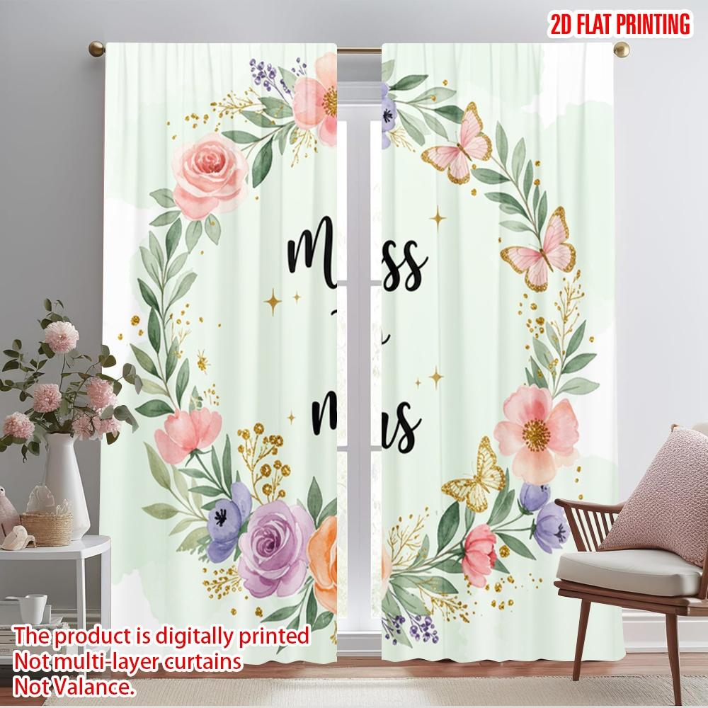 

2 шт. 2D плоская печать Шторы Мисс на Миссис бабочки Полиэстер Без электричества 0 для внутренних праздников Окно студии 52.50×116.00 CM 2pcs