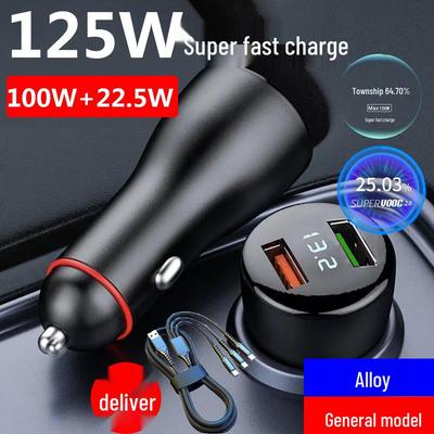 Carregador de Carro USB Duplo para Huawei - Carregamento Rápido 66W, Visor Digital 100W, Adaptador Acendedor de Cigarros