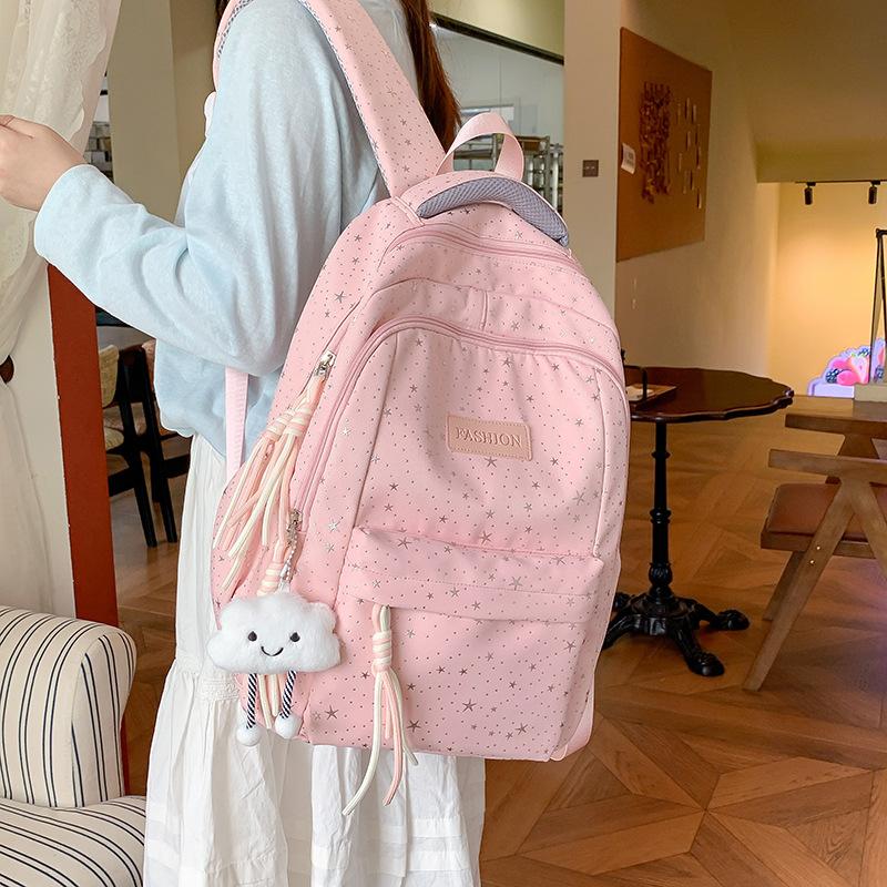 Schoolbag High-value Schoolbag for Girls, Cute and Sweet Stars for Junior High School Students, Light and Large-capacity Backpack Wholesale
