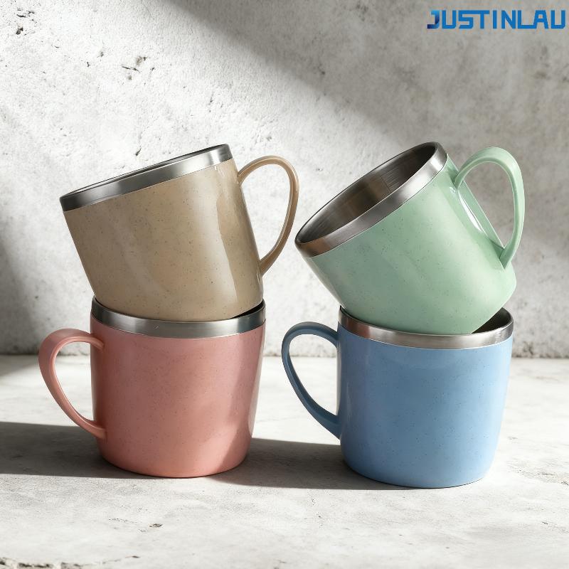 Double Layer Anti-scalding Stainless Steel Cups Plastic Handle Coffee Milk Mug Tea Drinks Water Cup for Home Office Tumbler