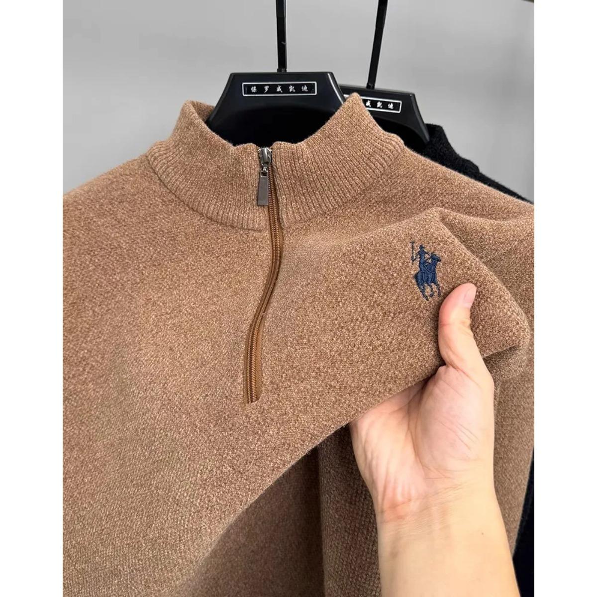 

RogueWave Роскошный свитер с полумолнией на шее, мужская мода, вышивка, повседневный топ, зимний плюшевый толстый теплый вязаный пуловер M коричневый