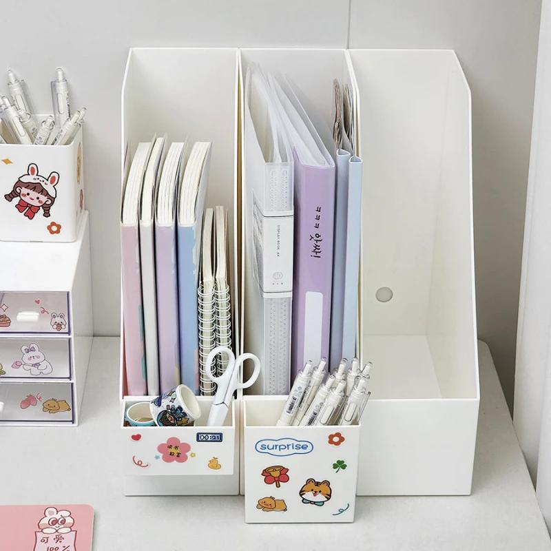 Desktop Book Storage Box Stationery Organizer Desk Storage Rack Bookshelf Pen Holder Organiser Cute Book Stand Bookcase File Box