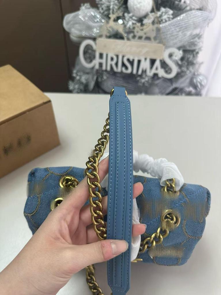 Nuova Borsa a Tracolla Serie Denim Catena Rondine con Decorazione Spilla