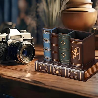Vintage organizér na tužky, Luxusní stolní úložný box pro domácí studijní stůl, Dekorace, Dárek