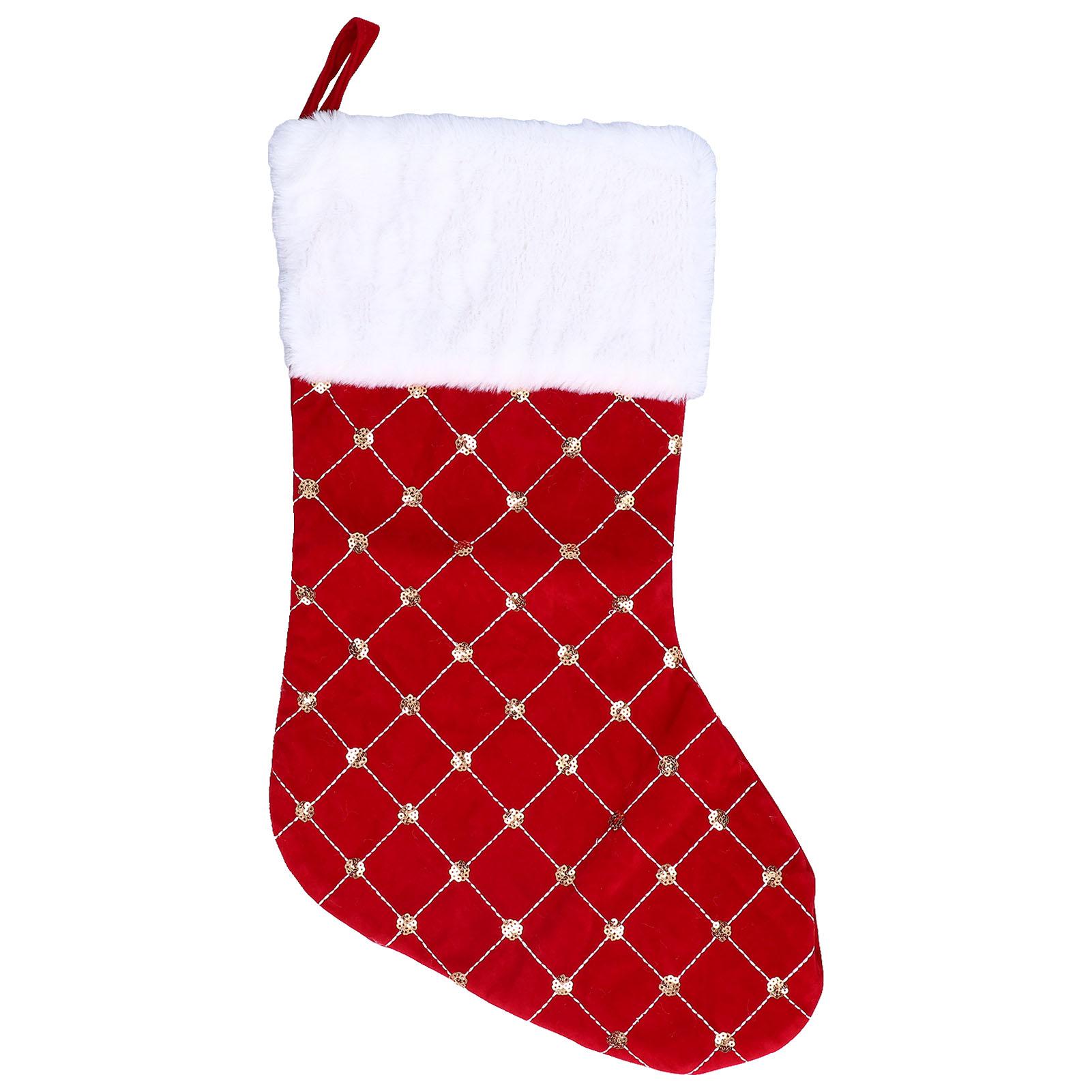 Christmas Stocking Gift Bag Gold Sequins Christmas Tree Ornament Hanging Stocking for Festival Fireplace Decoration