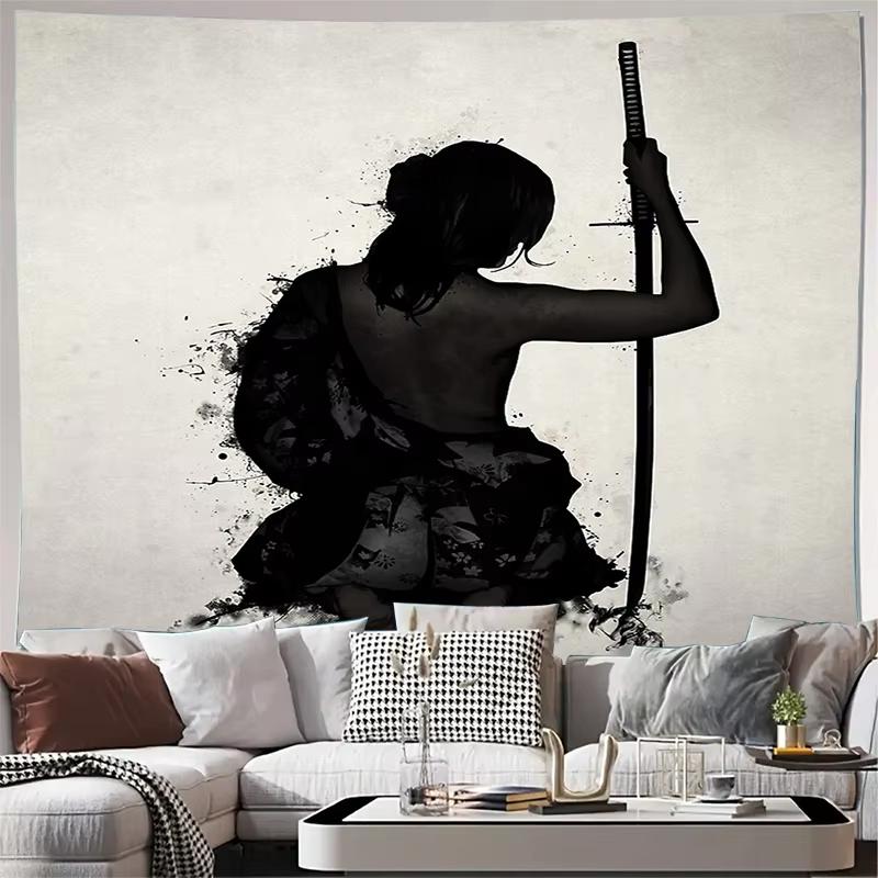 Anime Samurai Tapestry, Japanese Warrior Wall Art for Living Room Bedroom Aesthetic Home Decor