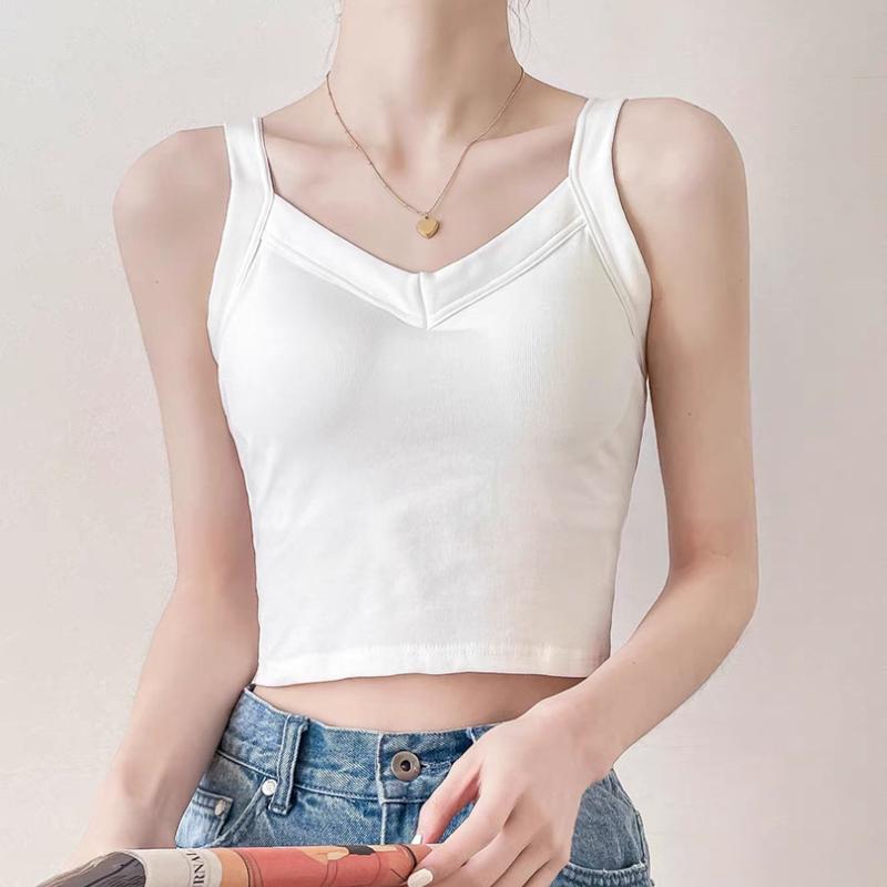 Modal Short Camisole Vest with Chest Cushion for Women In Spring and Summer Versatile for Both Inside and Outside Sleeveless Bottom Top