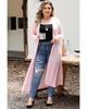 Azura Exchange Pink Sheer Knitted Long Side Slit Plus Size Cardigan