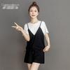 Women's Casual Fake Two-Piece Top & Shorts Set