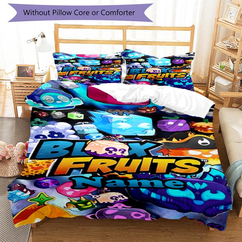 3pcs Custom Name Blox Fruits Bedding Set Duvet Cover Closure Includes 1 Duvet Cover & 2 Pillowcases, Soft and Comfortable for All Seasons.