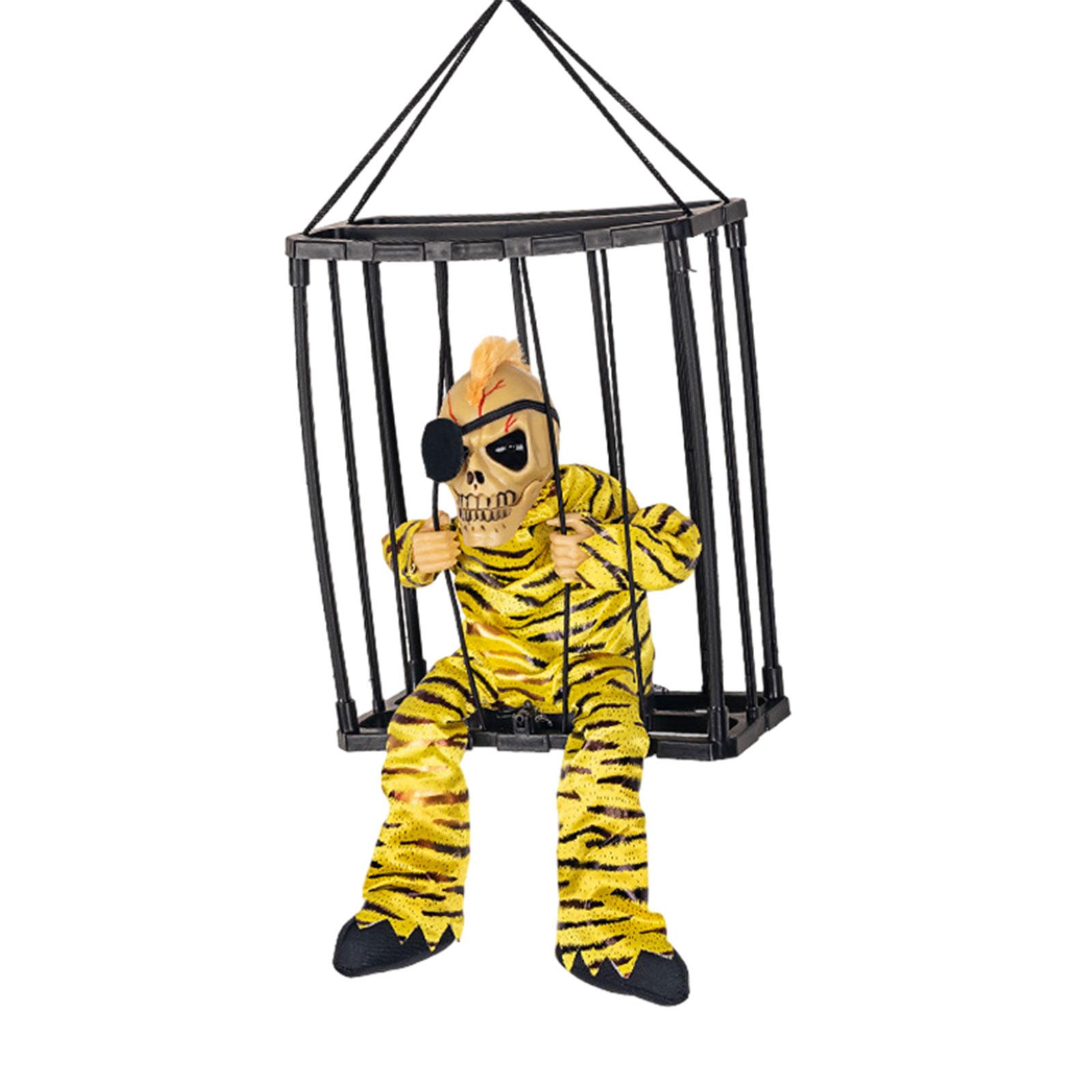 

Scary Talking Prisoner Prop with Glowing Eyes Doll Statue Spooky Skeleton Toy