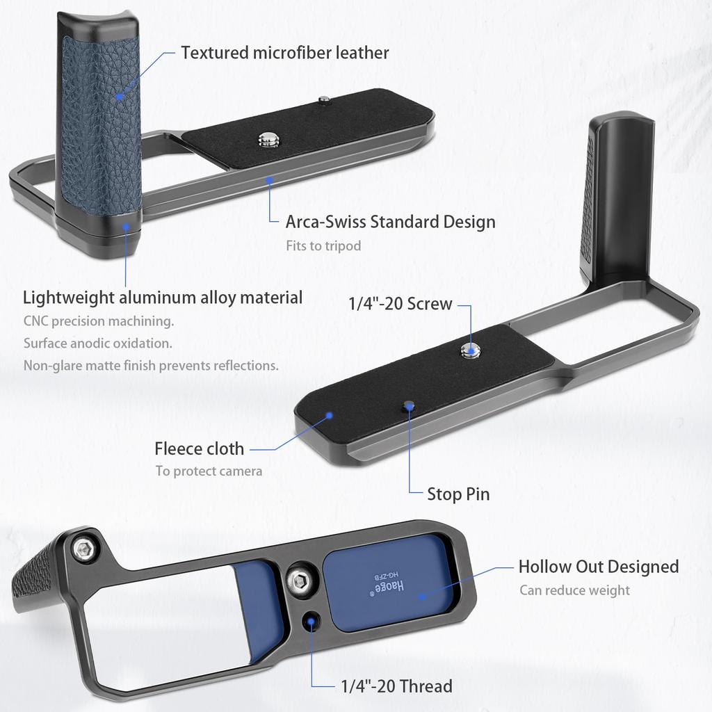 Haoge Camera Holder Hand Grip for Nikon ZF Compatible with Arca Swiss and Benro Quick Release Plate Brackets HG-ZFB Cameras, L-Shaped Grip, Kirk, RRS,