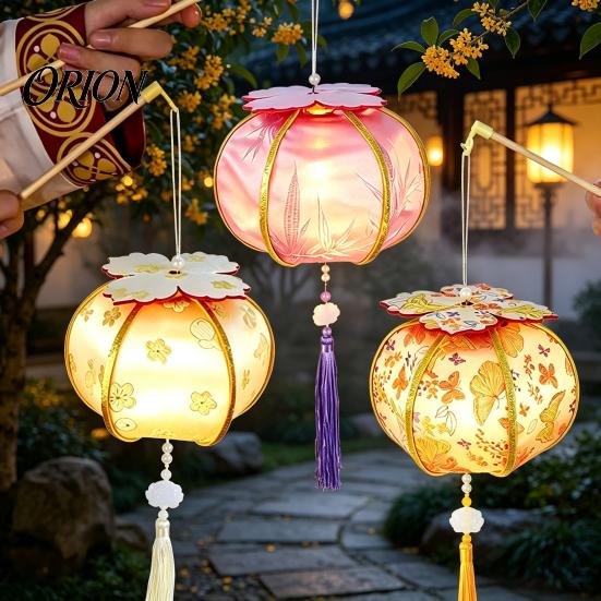 Retro Style Decorative Lantern Spring Festival DIY Material Kit, Light Up Handmade Persimmon Shaped Traditional Oriental Craft Kit with Tassel