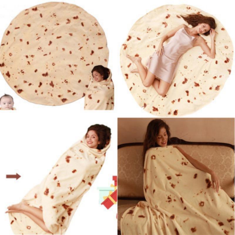 1Pcs Giant Burrito Tortilla Blanket – Double-Side Print Design for Adults Boys & Girls Cozy Flannel Novelty Food Throw Blanket