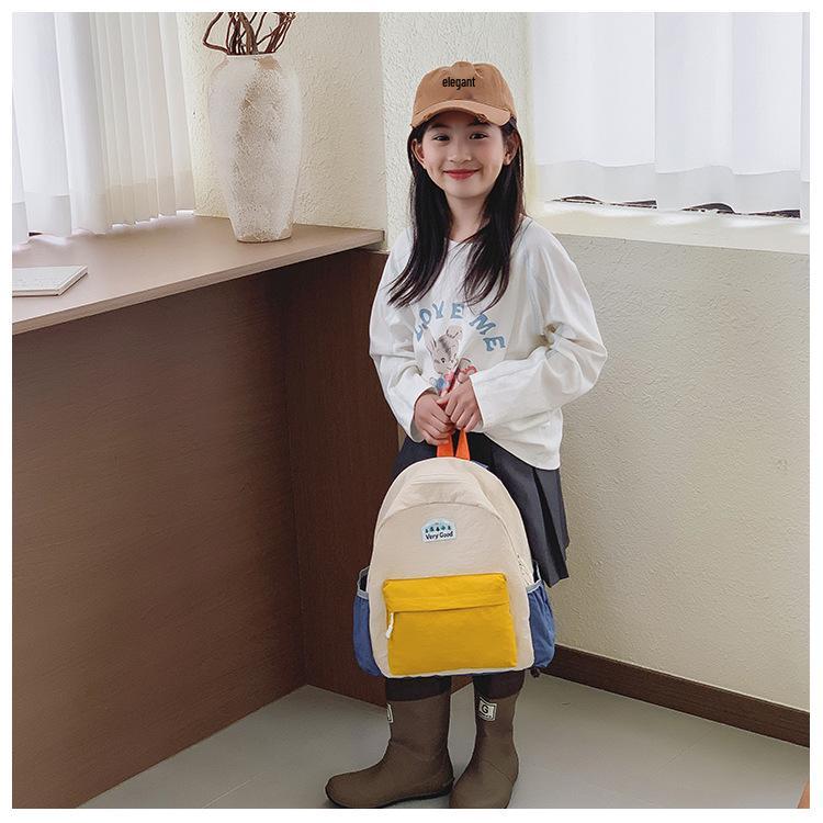 Spring/Summer 2026 Color Block Kids' Backpack: Contrast Color Kindergarten & Casual Outing Bag