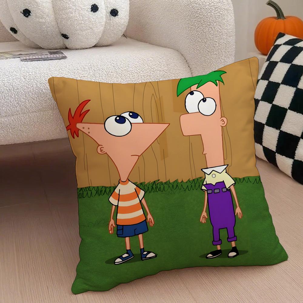 Fun PPhineas And Ferbs Cartoon Cushion Cover Throw Pillow Cover Hidden Button Durable Polyester Chair Cushion