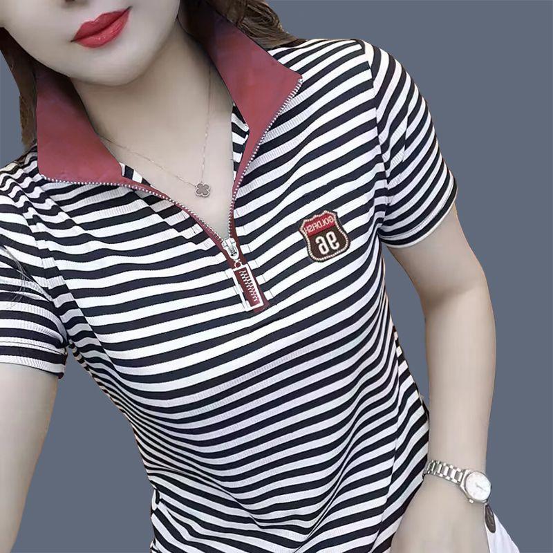 Vară Nou Tricou cu Mânecă Scurtă cu Fermoar la Jumătate Top de Damă Versatil Guler Lejer Mărimi Mari Mamă de Vârstă Mijlocie Tricou POLO