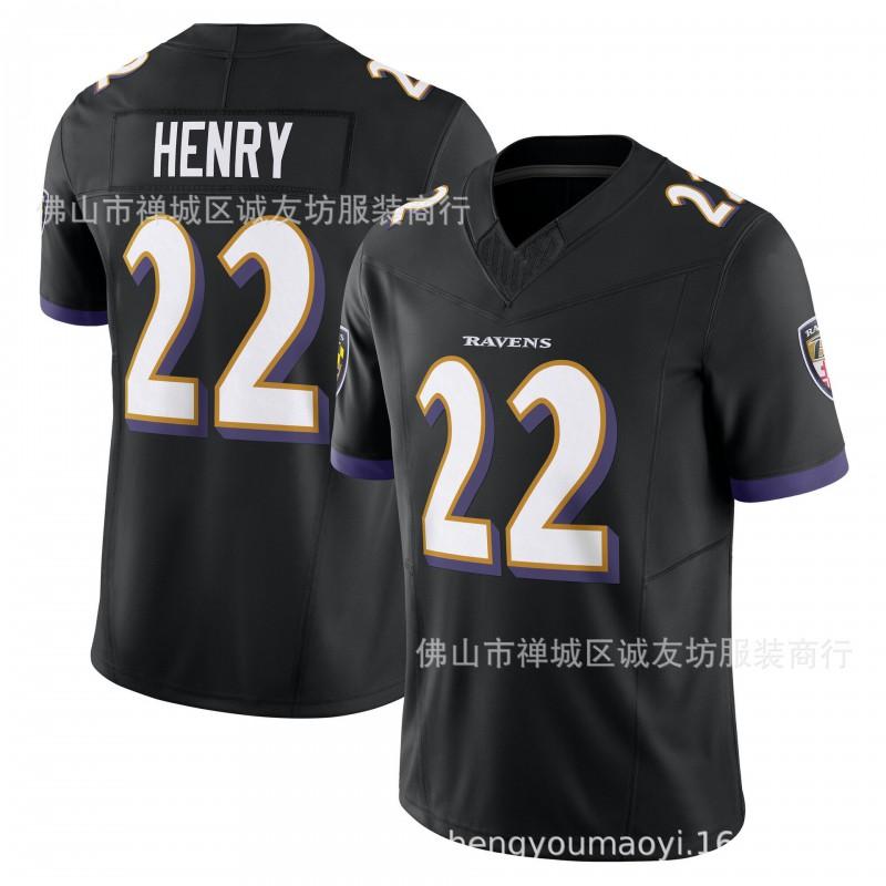 3. Gen Rugby Trikot Baltimore Ravens 22 Schwarz Henry Stil Herren Sportshirt