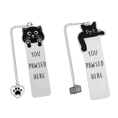 Creative You Pawsed Here Bookmark Cat Waving Black Cat Cat Bookmark Stainless Steel Reading Blessings Bookmark Gift