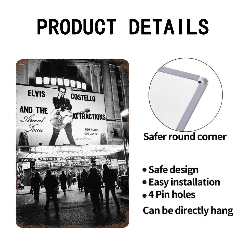 Elvis Costello & The Attractions Band Decor Poster Vintage Tin Sign Metal Sign Decorative Plaque for Pub Bar Man Cave Club Wall