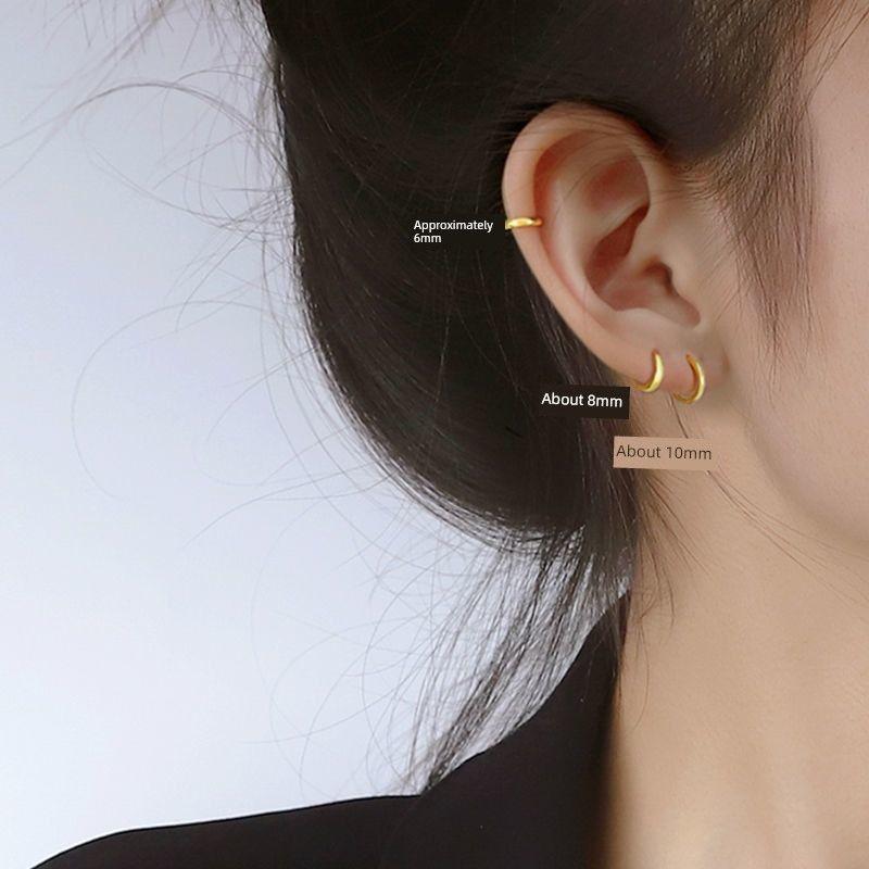 

S925 Sterling Silver Simple Little Earrings Captive Pierced Earrings Sleep No Need to Take off Ear Clip Female Hoop Earrings Petite Earrings Gap ear buckle 6mm pair-Gold