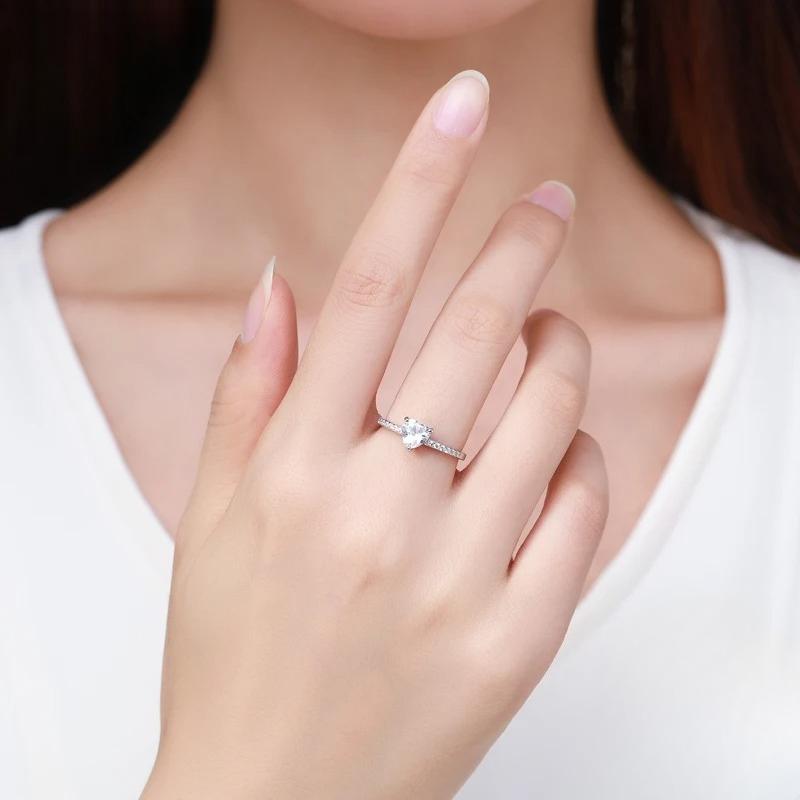 Modian Sparkling 925 Sterling Silver Heart 1CT Clear CZ Finger Rings for Women Classic Luxury Wedding Accessories Jewelry