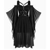 Plus Size Women's Gothic Irregular Halloween Witch Suspender Strap Flared Sleeve Dress S-XL