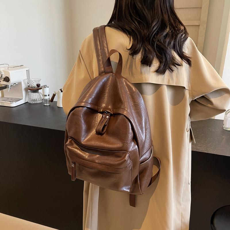 School Bag Female Solid Color High School College Student Junior High School Student Simple Versatile Campus Backpack