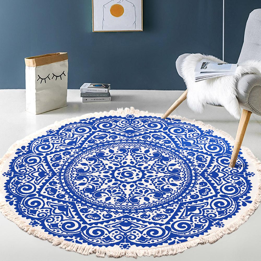 Large Round Bedroom Carpet With Tassels Macrame Tassel Floor Mat for Living Room Cotton Linen Muslim Prayer Mat Rug Custom Size