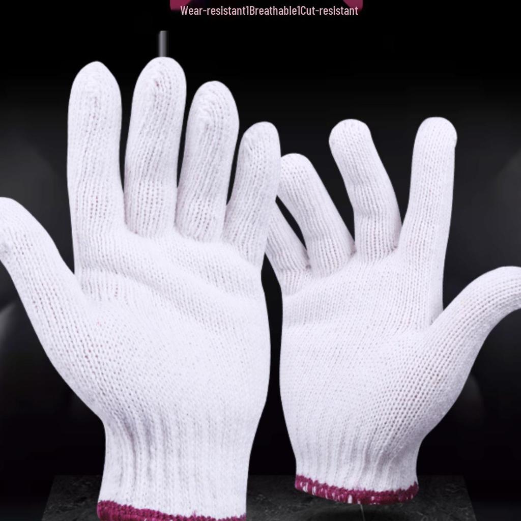 700g Durable White Cotton Work Gloves, Wear-Resistant & Thickened for Construction & Repairmen