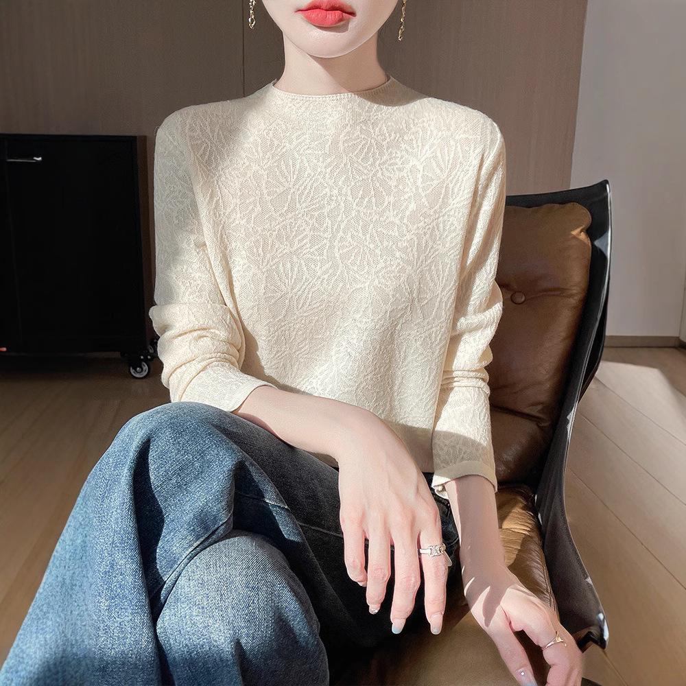 

Women s Semi-High Neck Hollow Out Knit Pullover - Spring/Summer Slimming Fashion XL (135-150 lbs)