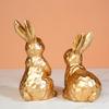 Resin Bunny Decoration Easter Bunny Ornaments Set Carved Golden Rabbit Resin Figurines Statue Decorations for Home Office