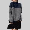 Suéter de Punto Retro Color Block Cuello Semi Alto Otoño Invierno Diseño Holgado Estilo Lazy Jersey Top