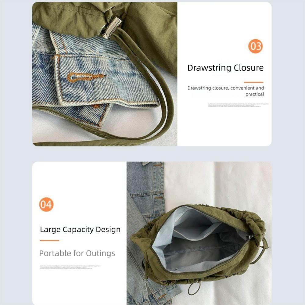 Large-Capacity Drawstring  Crossbody Bag Solid Color Tote  Bag Fashion Pleated Shoulder Bag  Girls