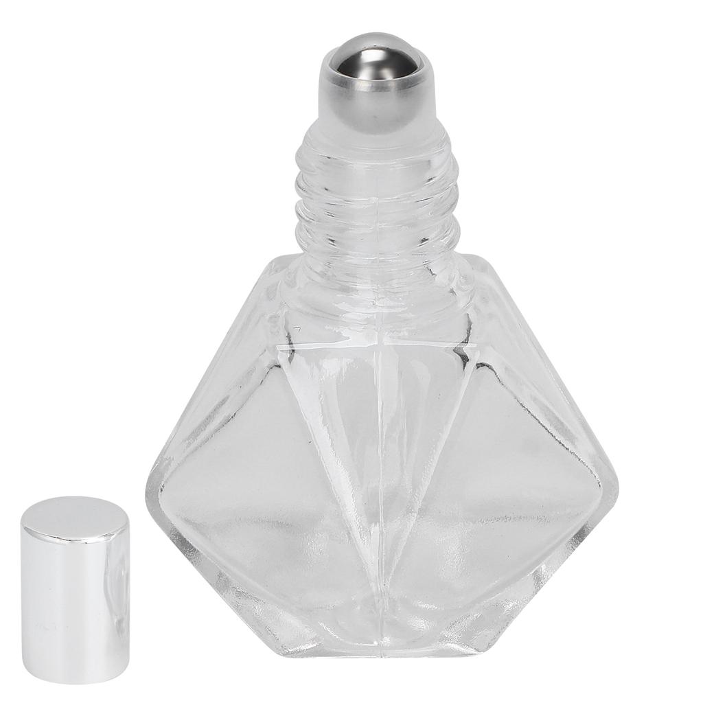 Roll On Refillable Perfume Bottle Empty Glass Aromatherapy Essential Oil Roller Bottles 8ml(Silver Cover Steel Beads )