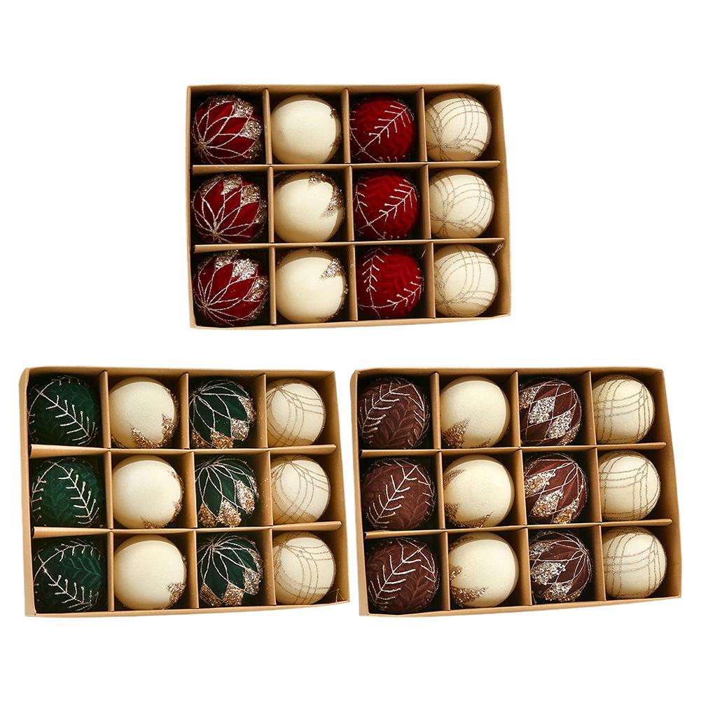 Holiday Tree Decorations Flocked Balls Decor Christmas Celebrations Brown white Complete Set Of Ornaments Easy To Hang Ornaments