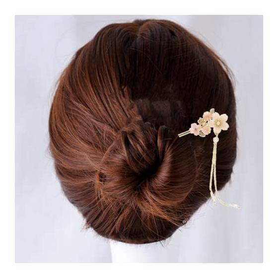 Cherry Blossom Flower Pearl Hair Pin Clip for Bangs, Hair Accessories for Japanese Kimono Yukata, Alloy with Cubic Zirconia Chain