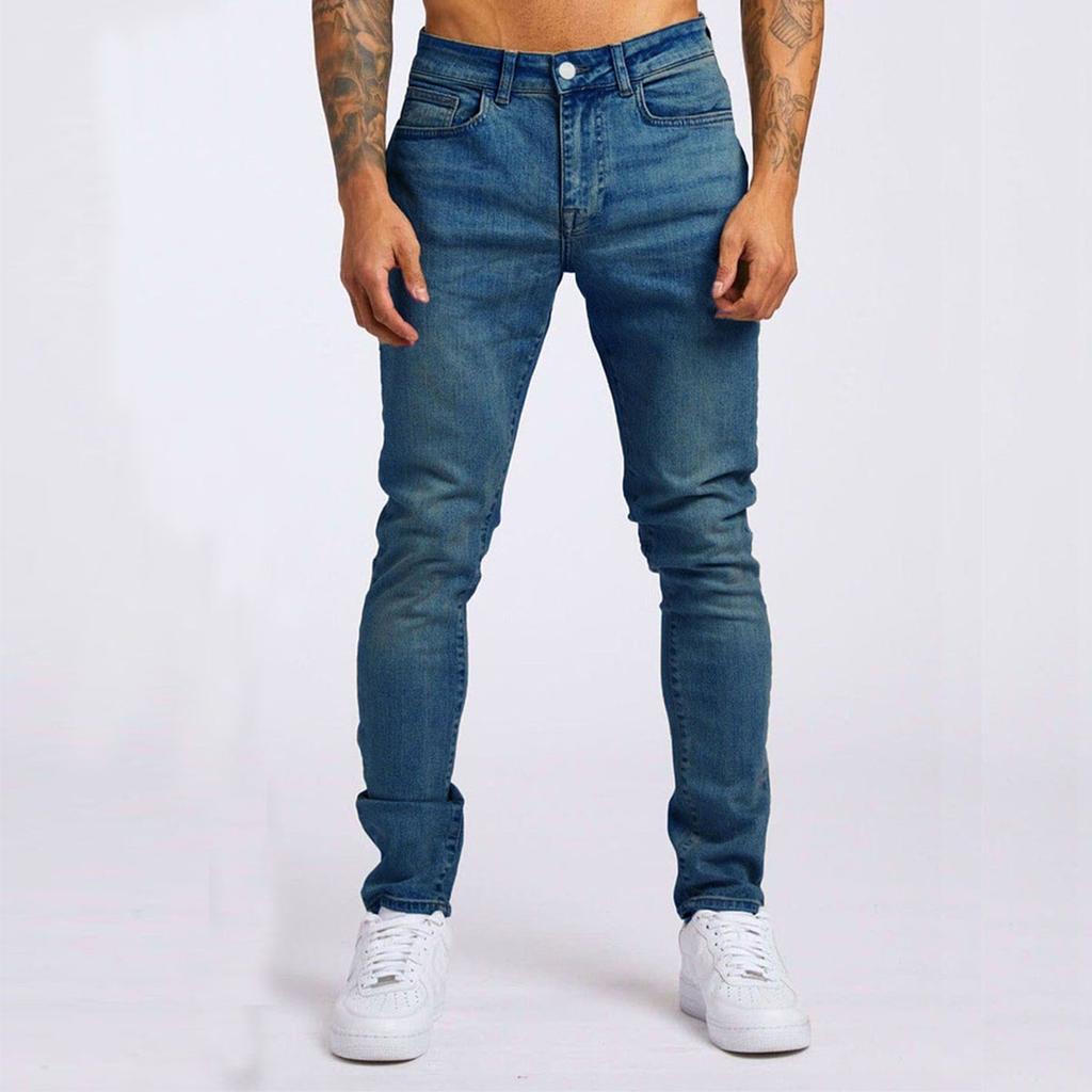 Herren Jeans Lässig Trend Slim Fit Mit Tasche Hose