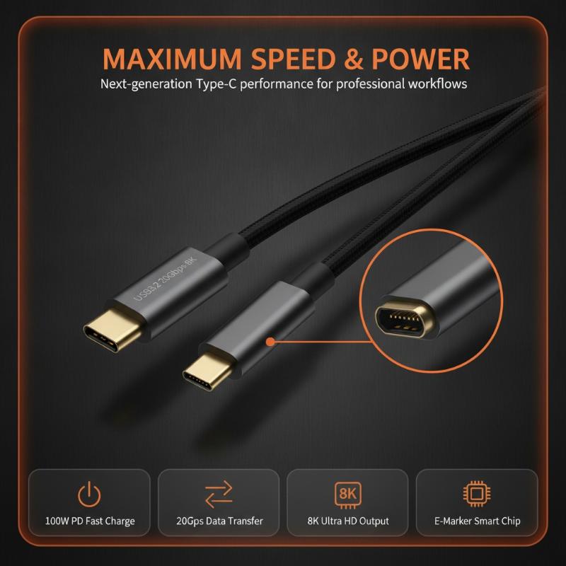 Pd100W Usb C Fast Charging Cable Usb 3.2 20Gbps 8K 3 Type C To Type C Data Cord For Laptop Phone