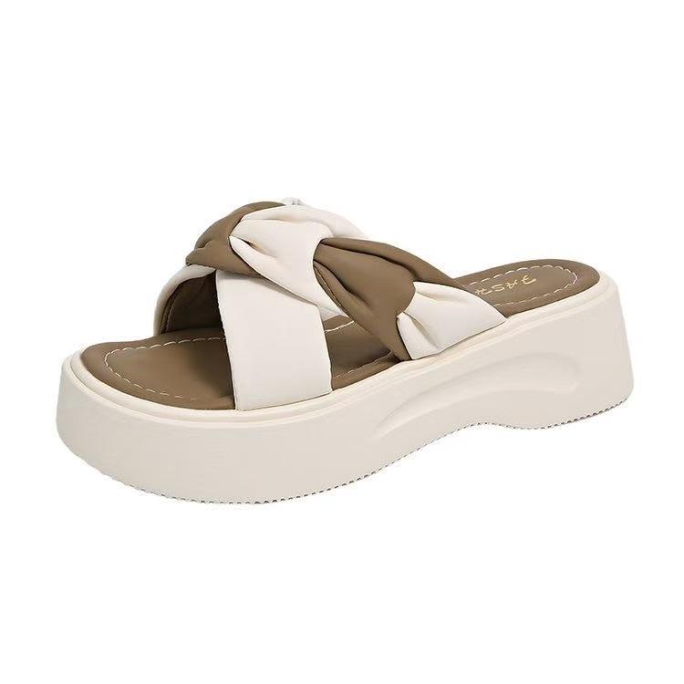 Premium thick-soled cross-cool slippers women's summer wear 2025 new leisure and vacation one-word beach sandals